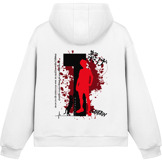 "Captain" Back White Fluffy Boxcut Hoodie