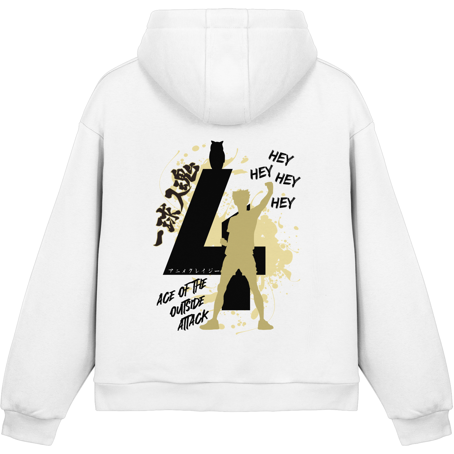 "Ace Of The Outside Attack" Back White Fluffy Boxcut Hoodie