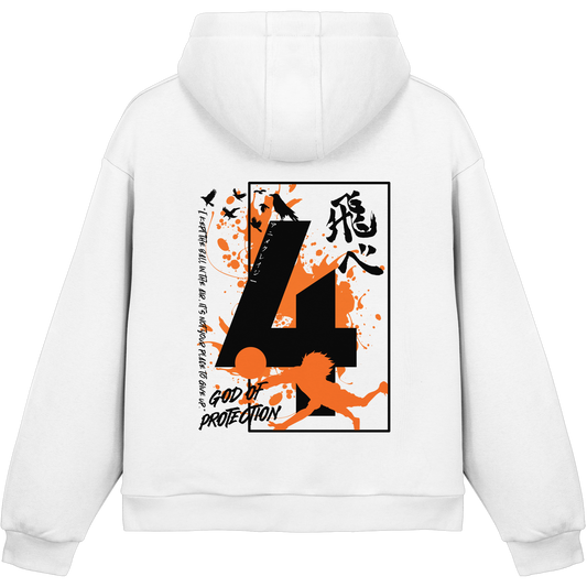 "God Of Protection" Back White Fluffy Boxcut Hoodie