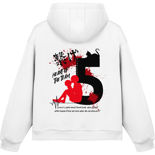 "Heart Of The Team" Back White Fluffy Boxcut Hoodie