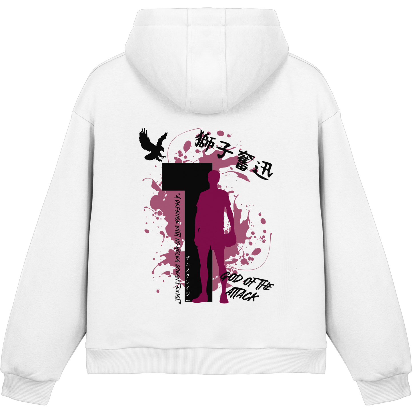 "God Of The Attack" Back White Fluffy Boxcut Hoodie