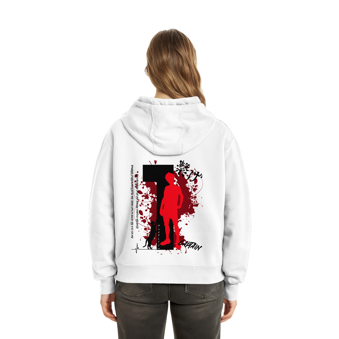 "Captain" Back White Fluffy Boxcut Hoodie