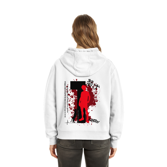 "Captain" Back White Fluffy Boxcut Hoodie