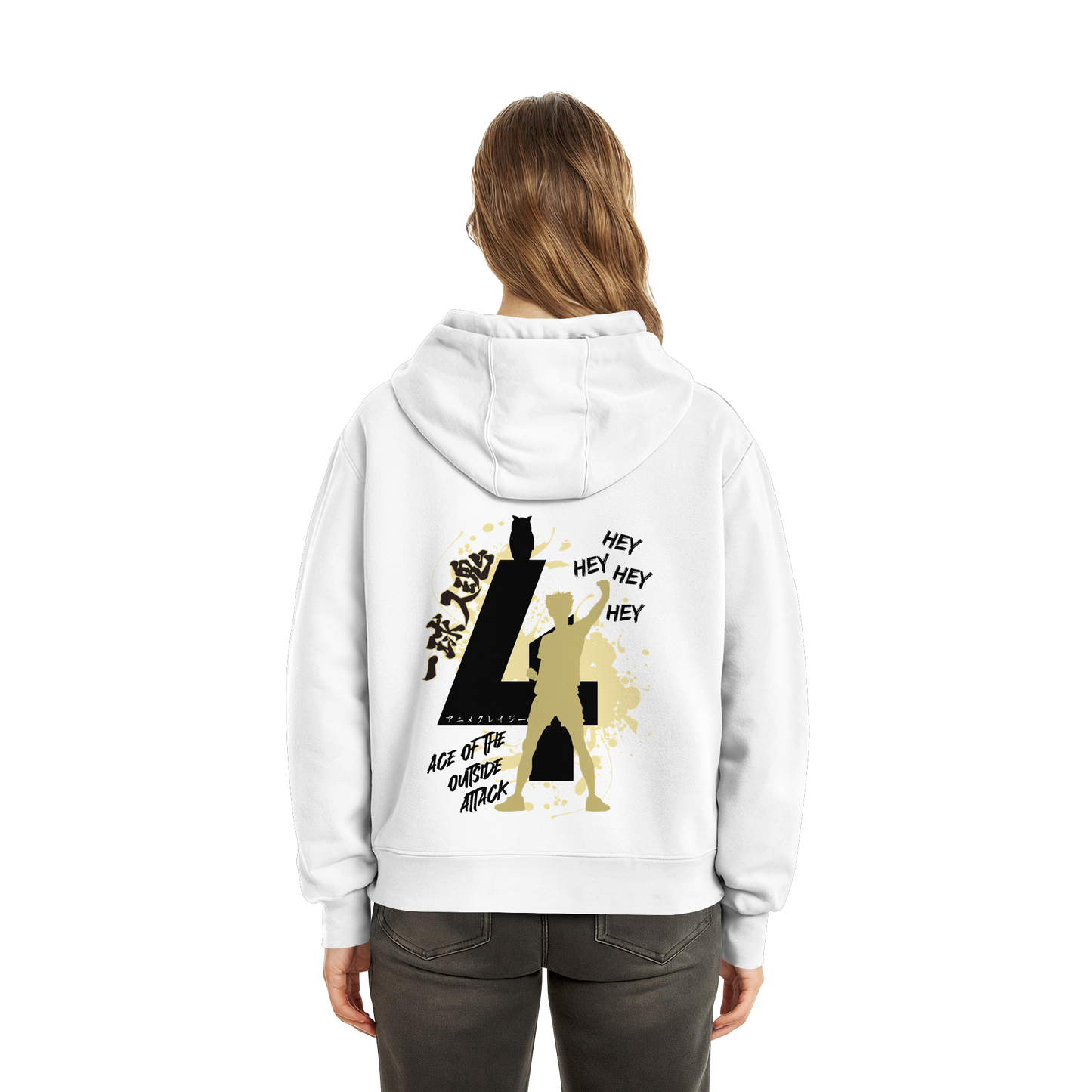 "Ace Of The Outside Attack" Back White Fluffy Boxcut Hoodie