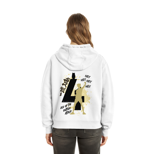 "Ace Of The Outside Attack" Back White Fluffy Boxcut Hoodie