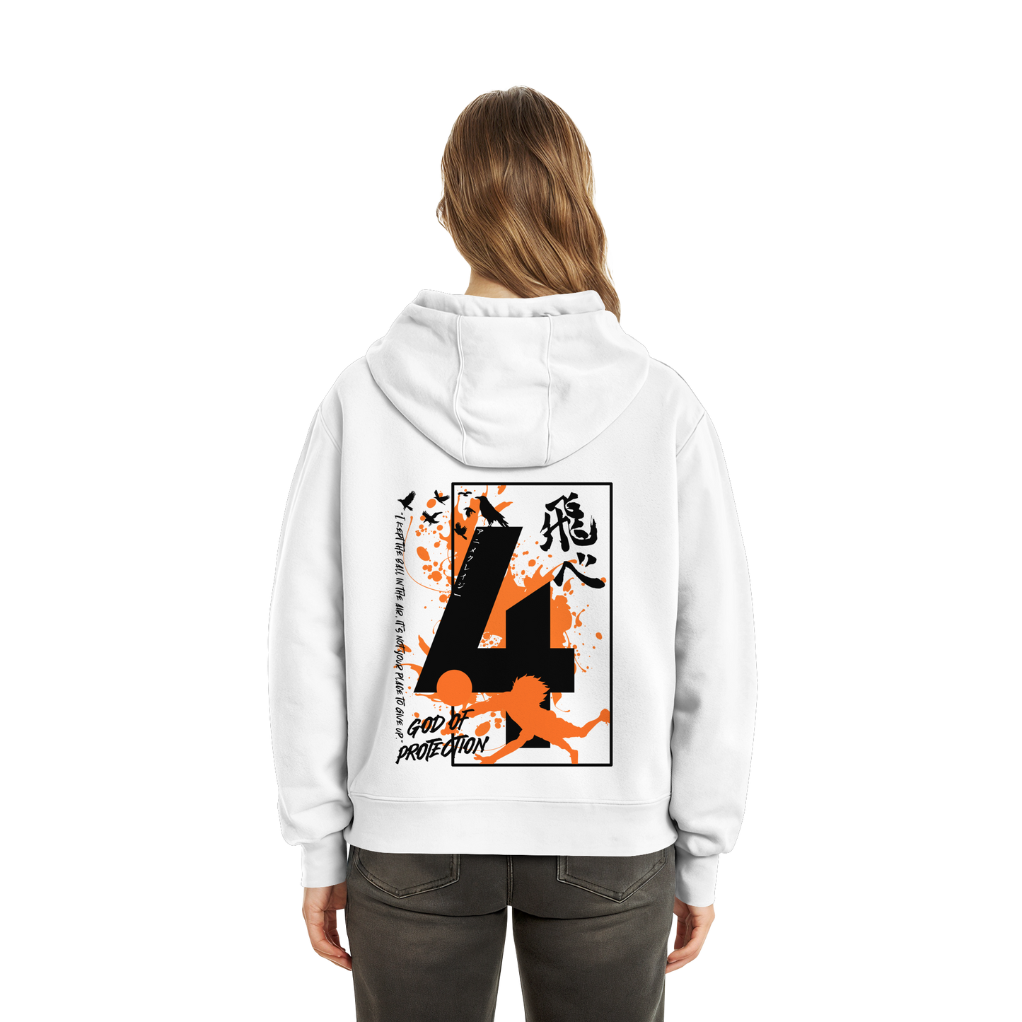 "God Of Protection" Back White Fluffy Boxcut Hoodie