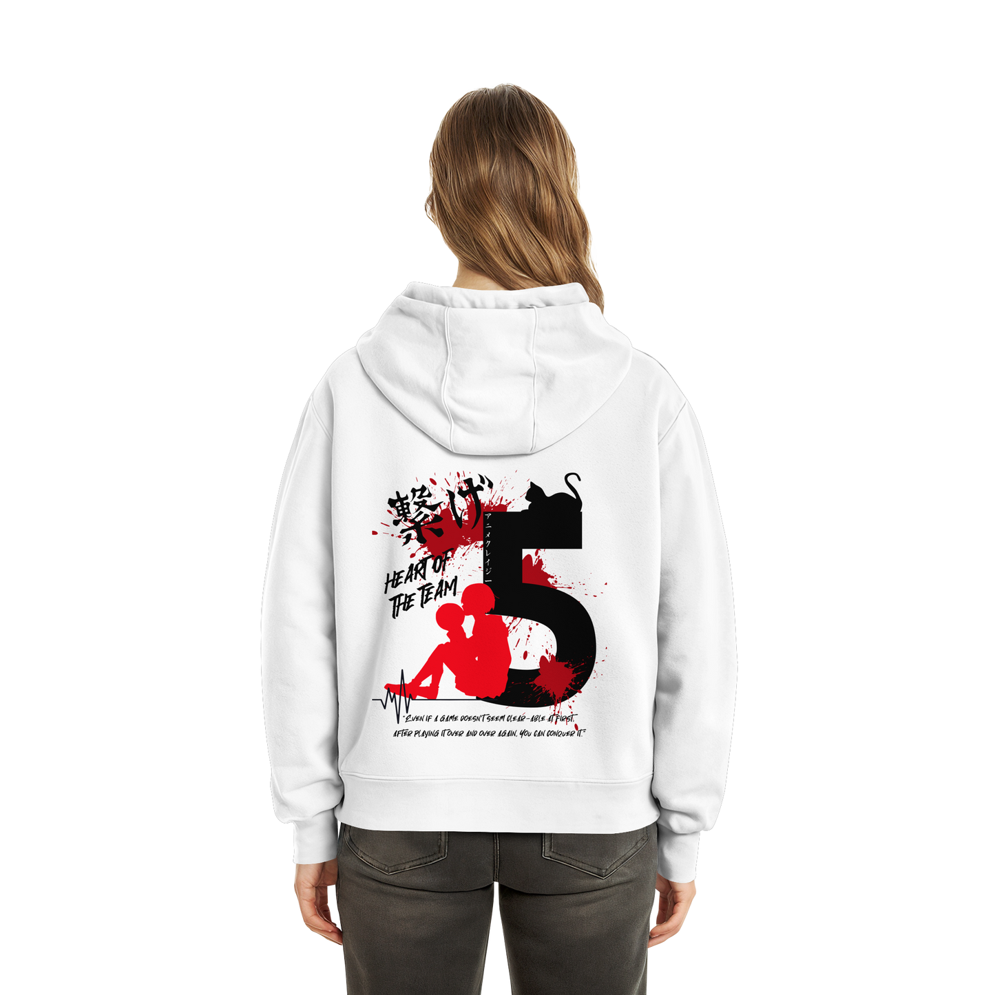 "Heart Of The Team" Back White Fluffy Boxcut Hoodie