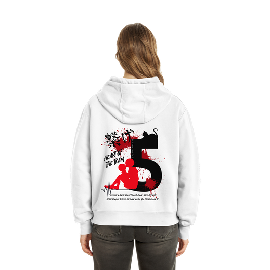 "Heart Of The Team" Back White Fluffy Boxcut Hoodie