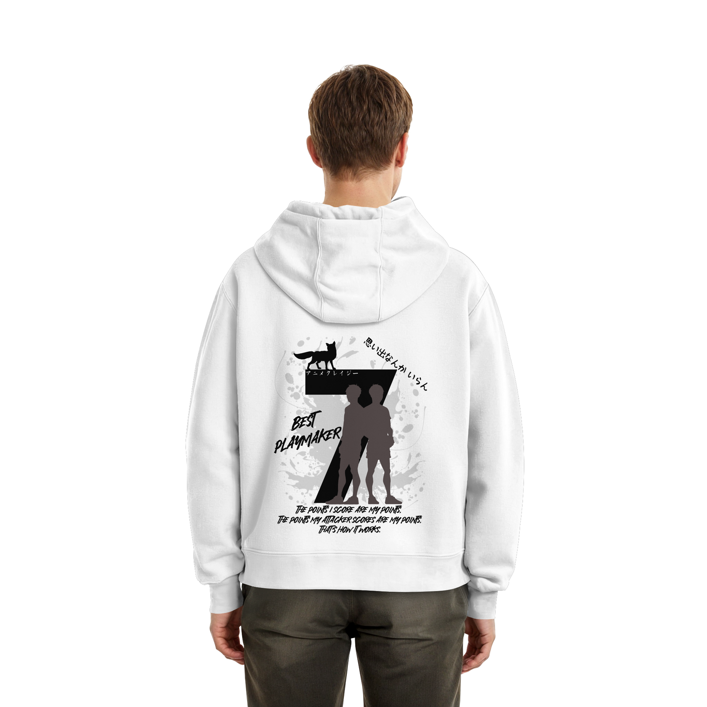 "Best Playmaker" Back White Fluffy Boxcut Hoodie