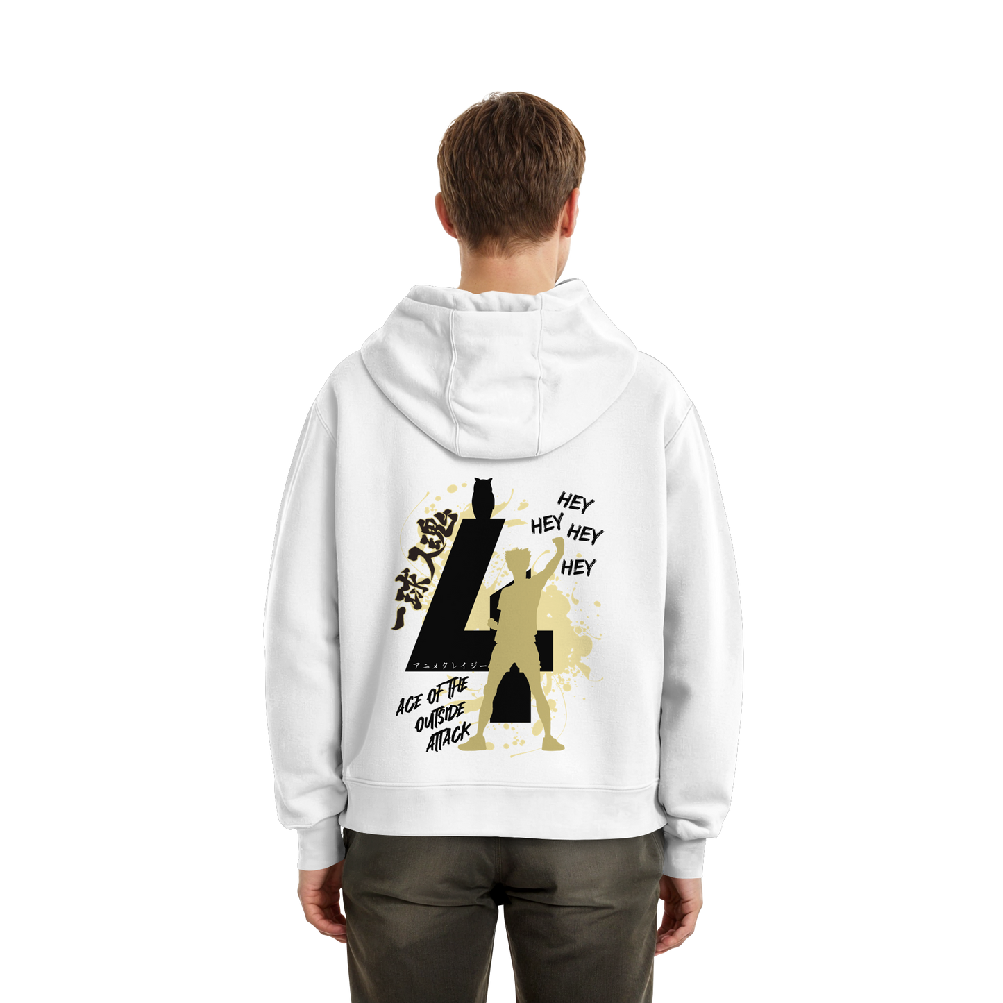 "Ace Of The Outside Attack" Back White Fluffy Boxcut Hoodie