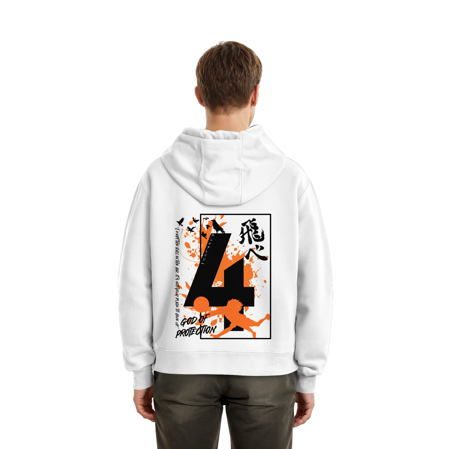 "God Of Protection" Back White Fluffy Boxcut Hoodie