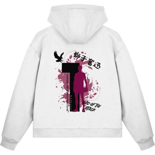 "God Of The Attack" White Fluffy Boxcut Zipper