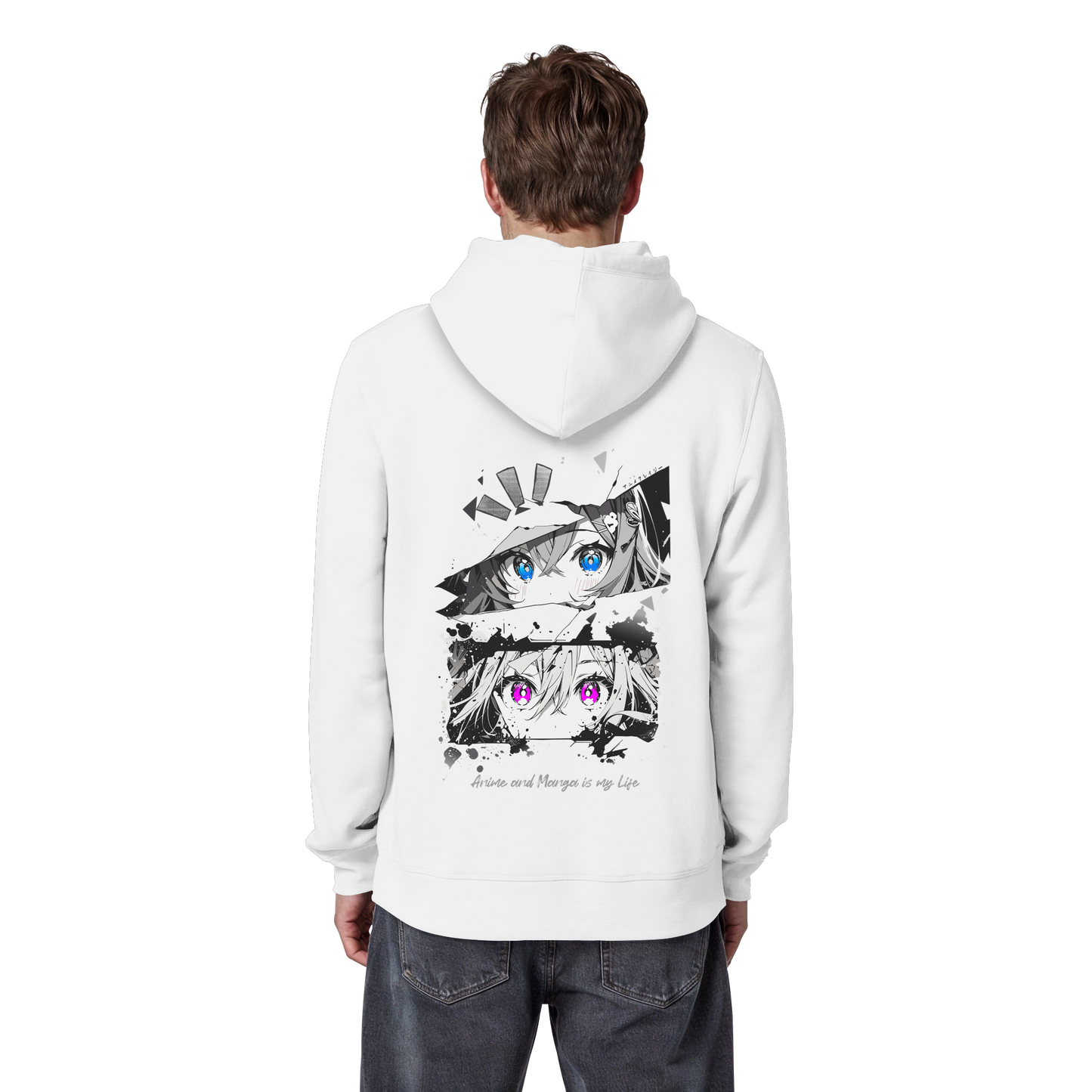 "Anime Eyes" Back - Organic Basic Hoodie
