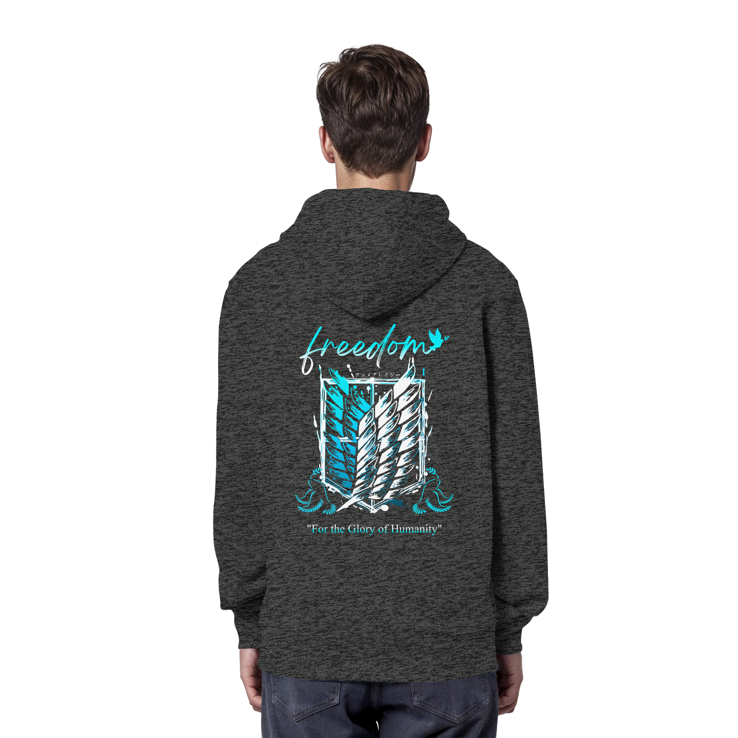 "Blue Rebellion - Wings Of Hope" Back Organic Classic Hoodie