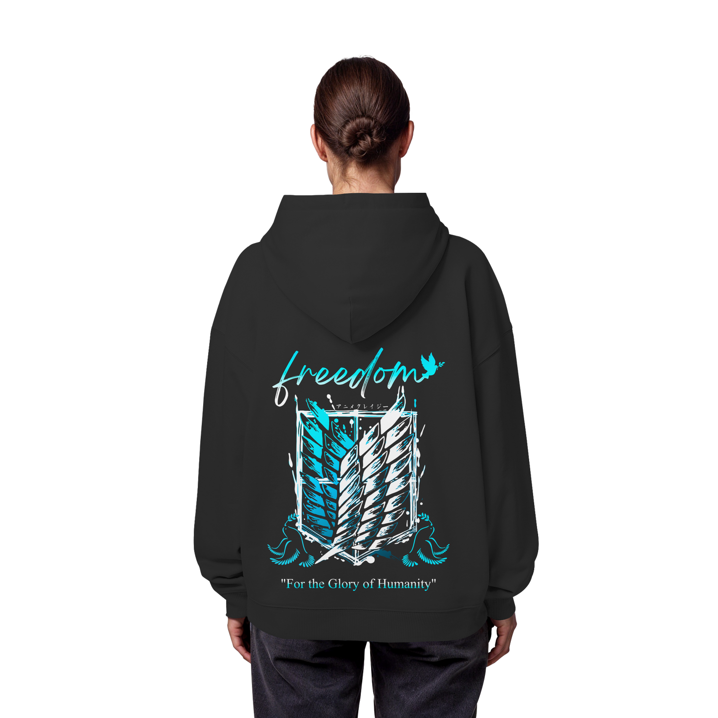 "Blue Rebellion - Wings Of Hope" Back Organic Oversize Hoodie