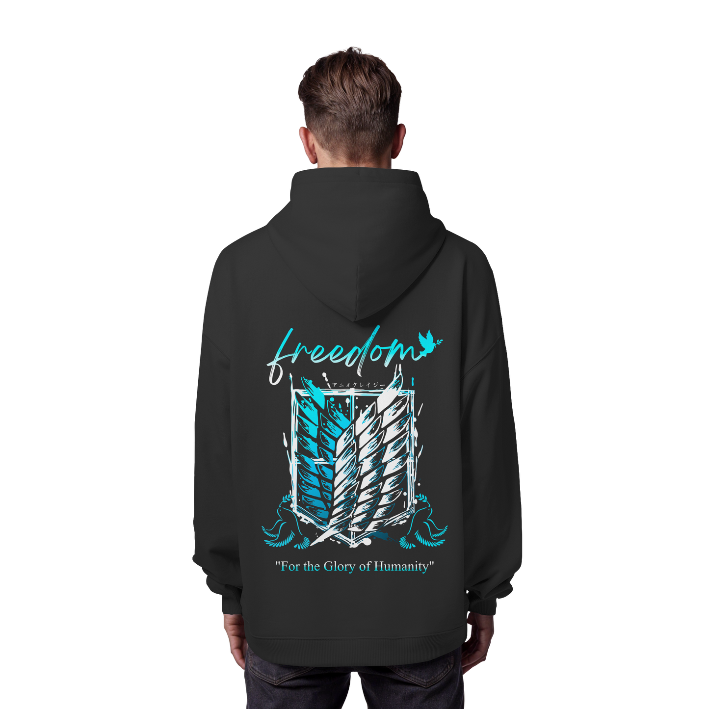 "Blue Rebellion - Wings Of Hope" Back Organic Oversize Hoodie