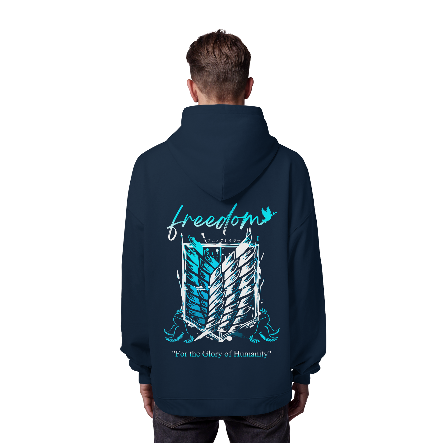 "Blue Rebellion - Wings Of Hope" Back Organic Oversize Hoodie