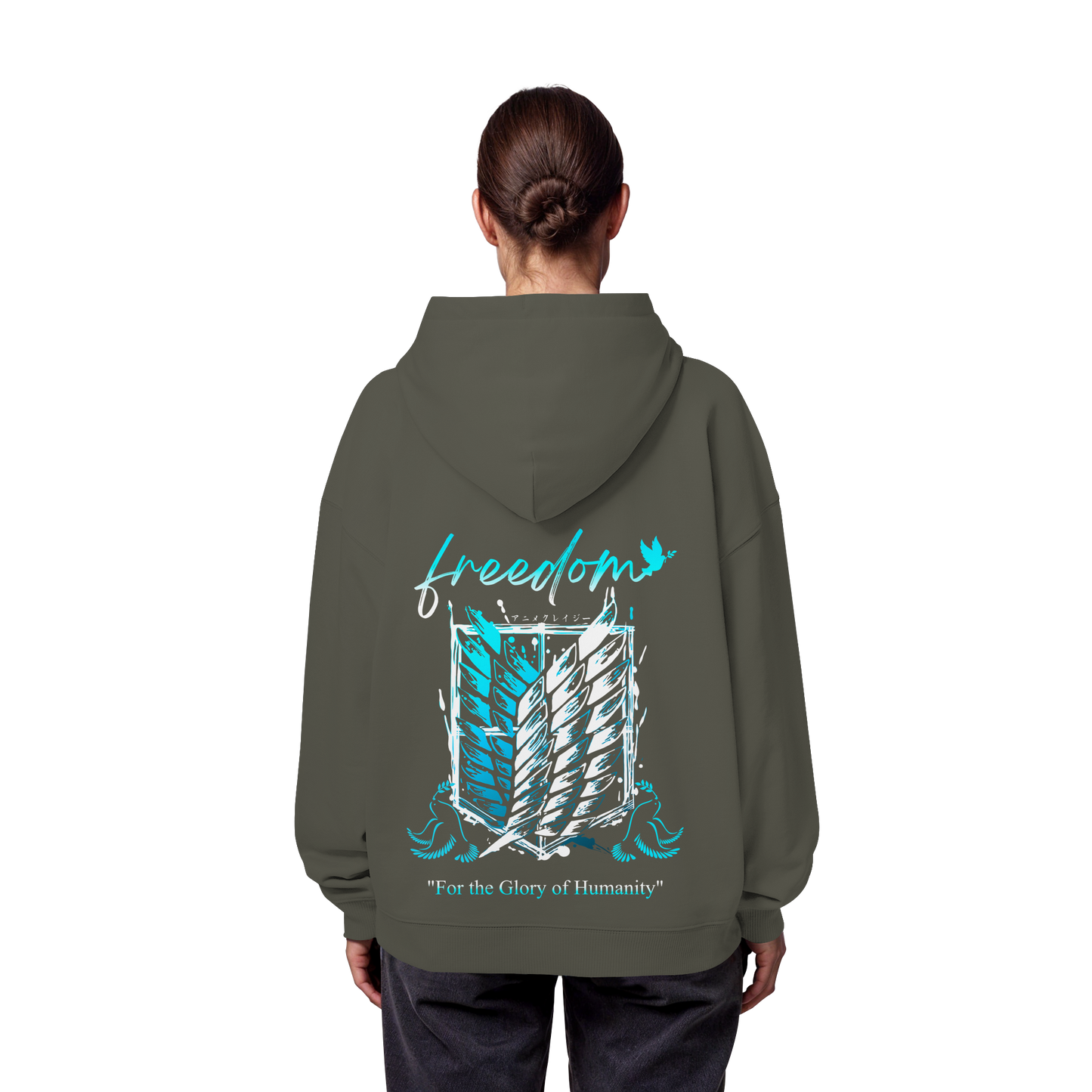 "Blue Rebellion - Wings Of Hope" Back Organic Oversize Hoodie