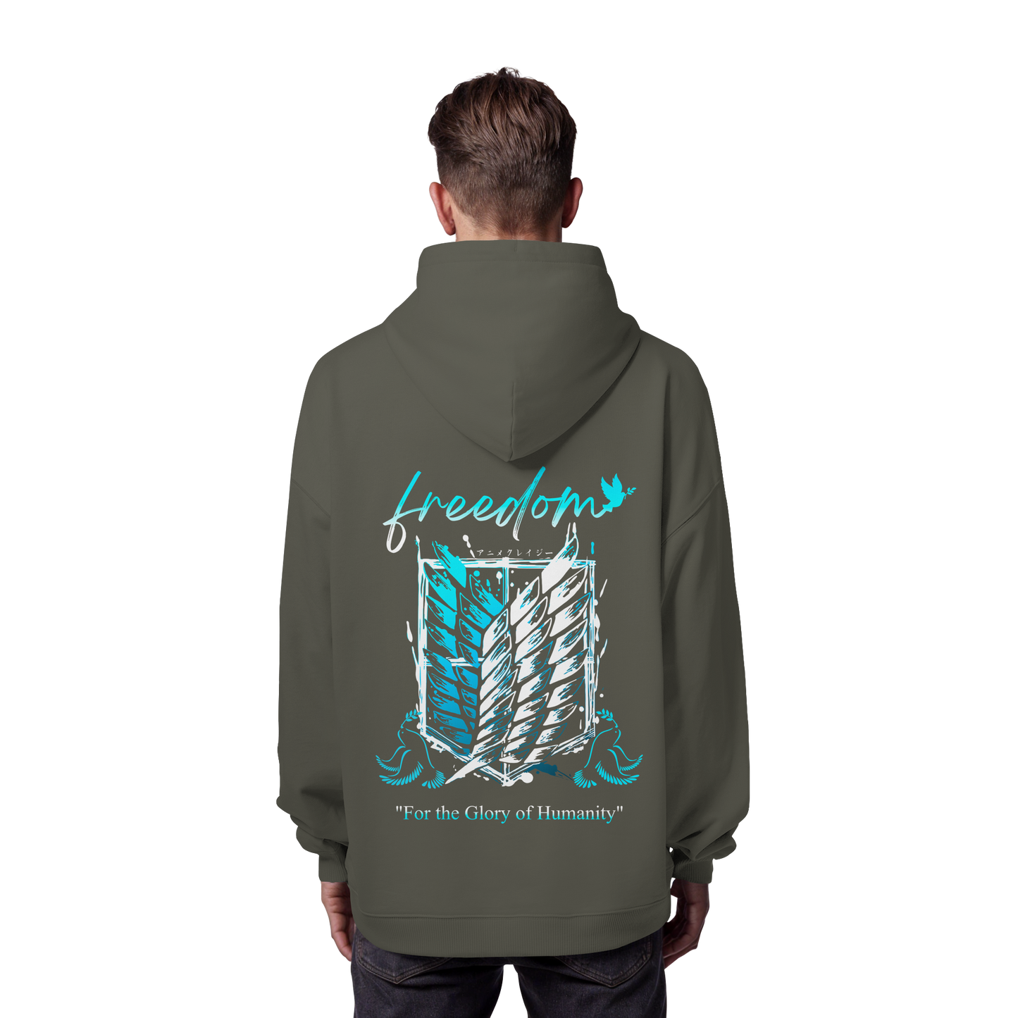 "Blue Rebellion - Wings Of Hope" Back Organic Oversize Hoodie