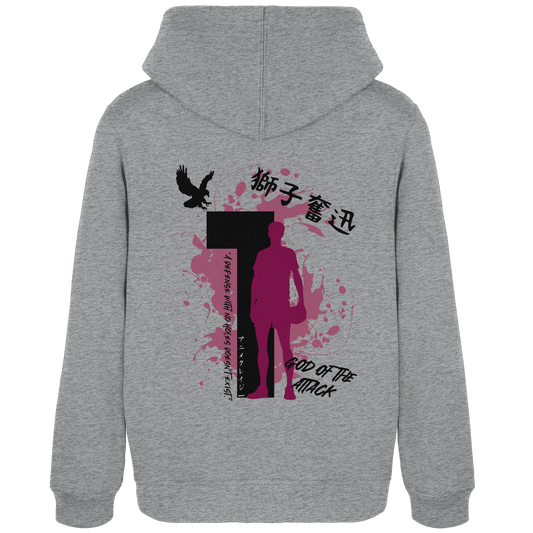"God Of The Attack" Back Grey Women Organic Hoodie