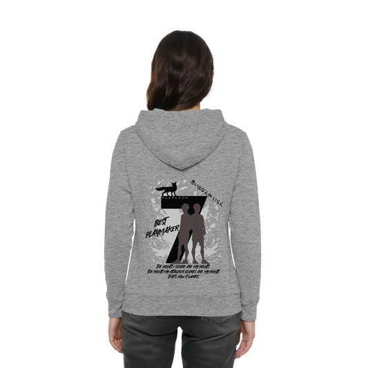 "Best Playmaker" Back Grey Women Organic Hoodie