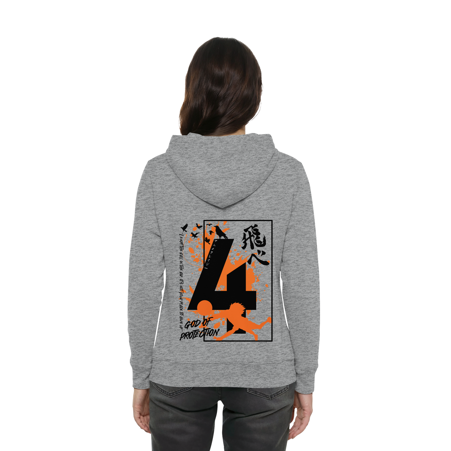 "God Of Protection" Back Grey Women Organic Hoodie