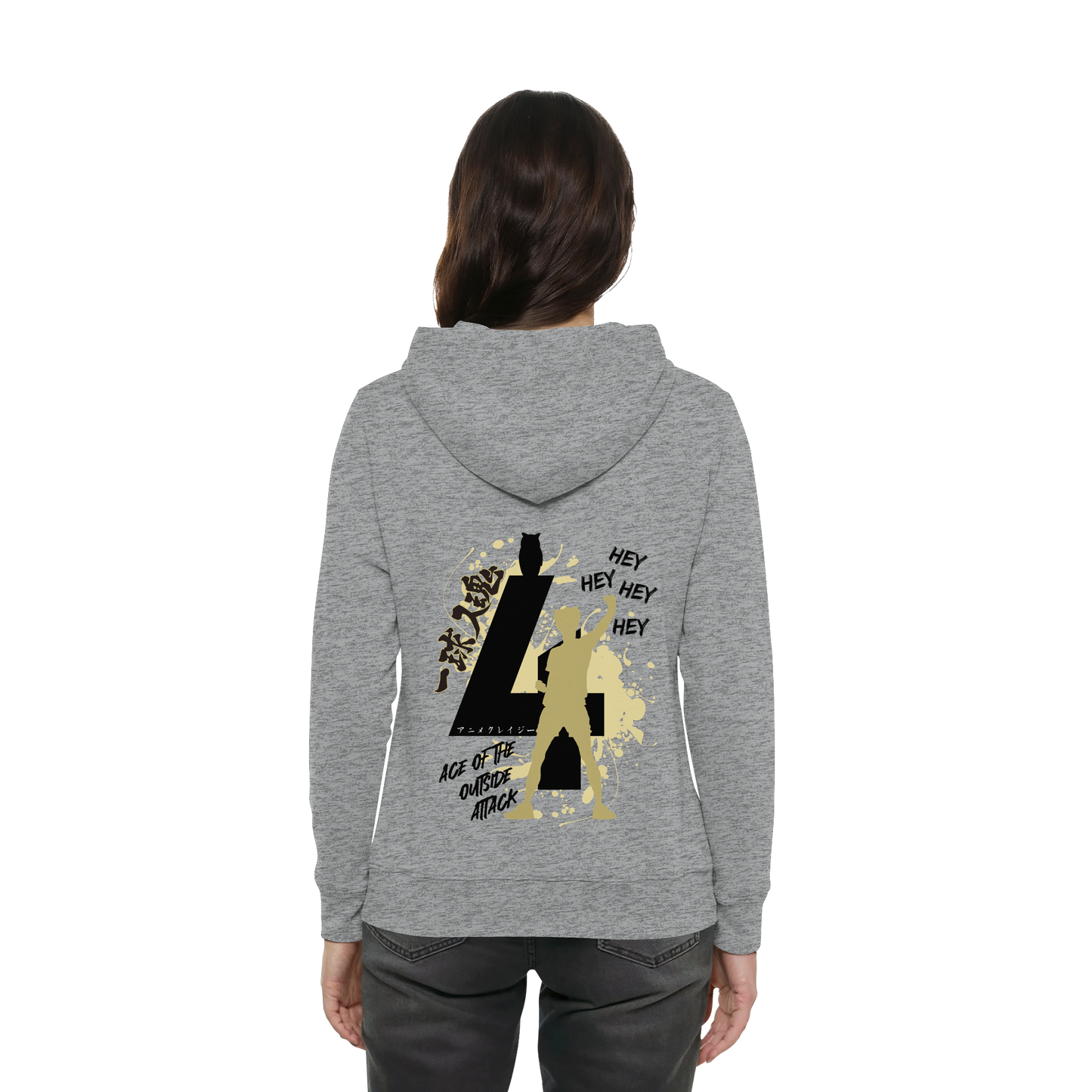 "Ace Of The Outside Attack" Back Grey Women Organic Hoodie