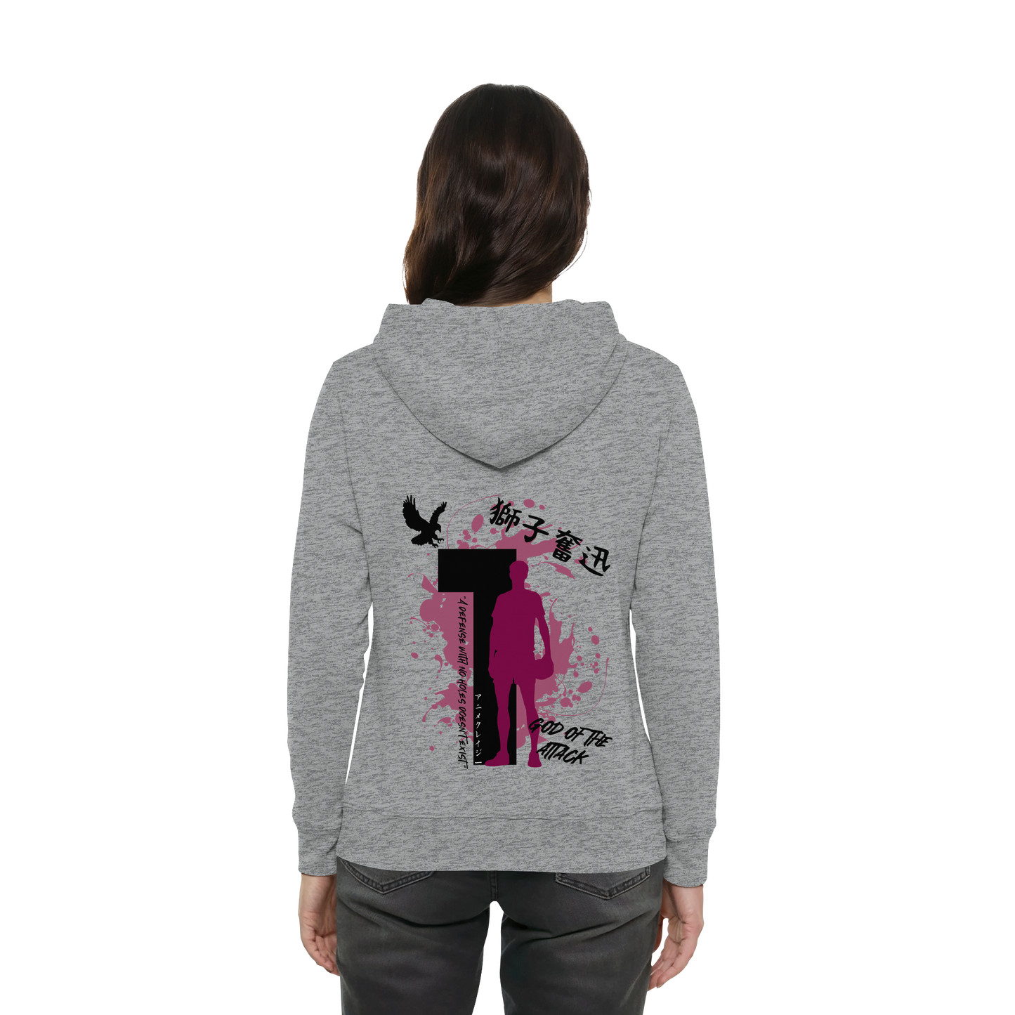 "God Of The Attack" Back Grey Women Organic Hoodie