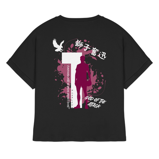 "God Of The Attack" Back Black Womens Organic Rolled Sleeves Shirt