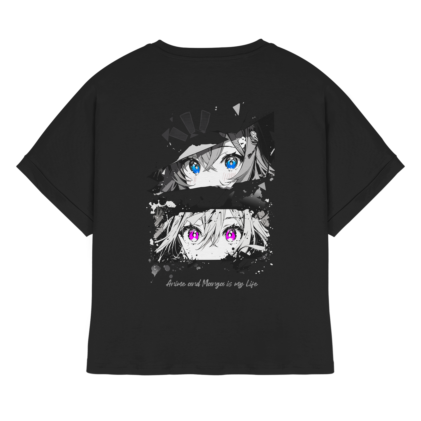 "Anime Eyes" Back - Womens Organic Rolled Sleeves T-Shirt
