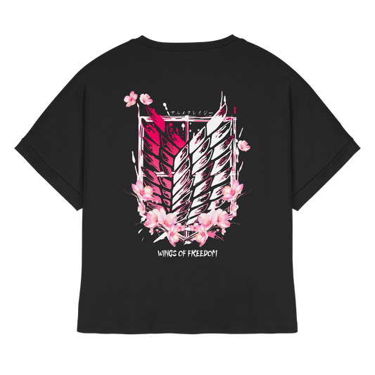 "Petals of Liberation“ Back Womens Organic Rolled Sleeves Shirt