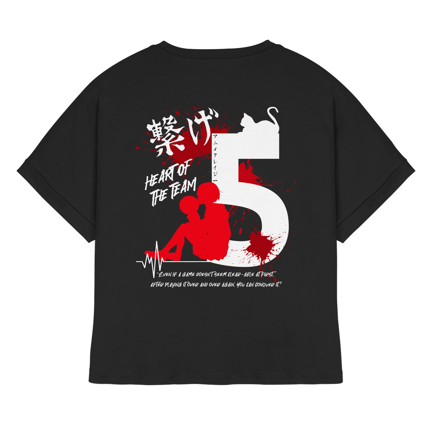 "Heart Of The Team" Back Black Womens Organic Rolled Sleeves Shirt