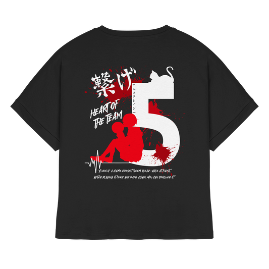 "Heart Of The Team" Back Black Womens Organic Rolled Sleeves Shirt