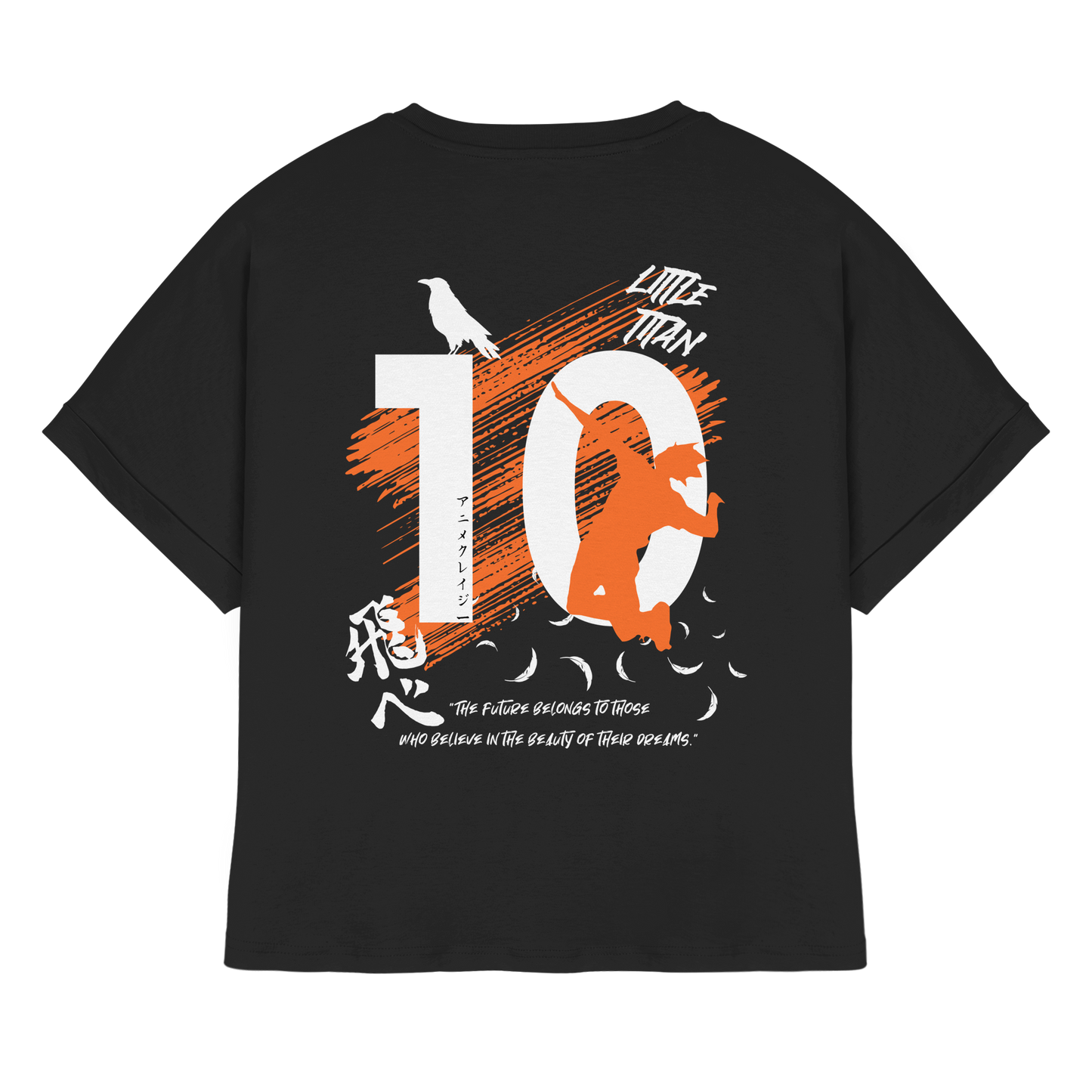 "Little Titan" Back Black Womens Organic Rolled Sleeves Shirt