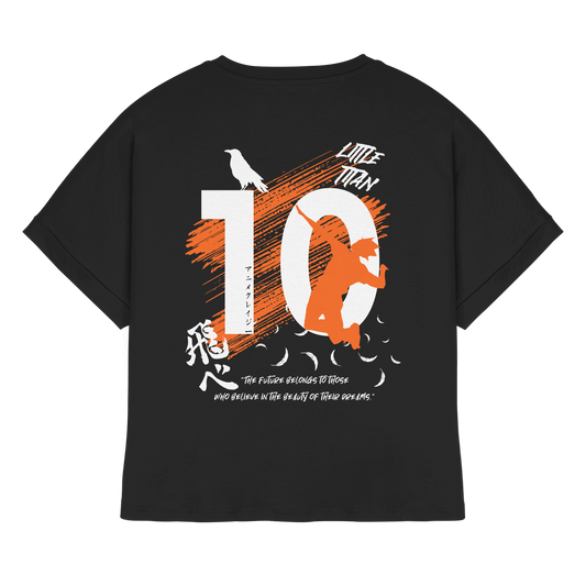 "Little Titan" Back Black Womens Organic Rolled Sleeves Shirt