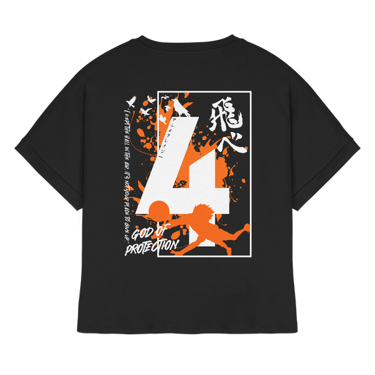 "God Of Protection" Back Black Womens Organic Rolled Sleeves Shirt