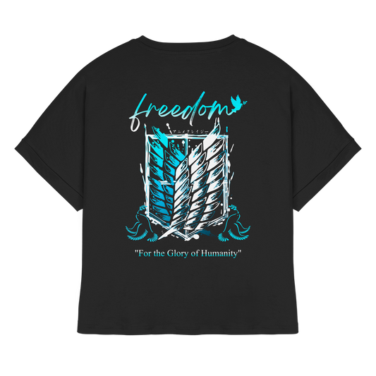"Blue Rebellion - Wings Of Hope" Back Womens Organic Rolled Sleeves Shirt