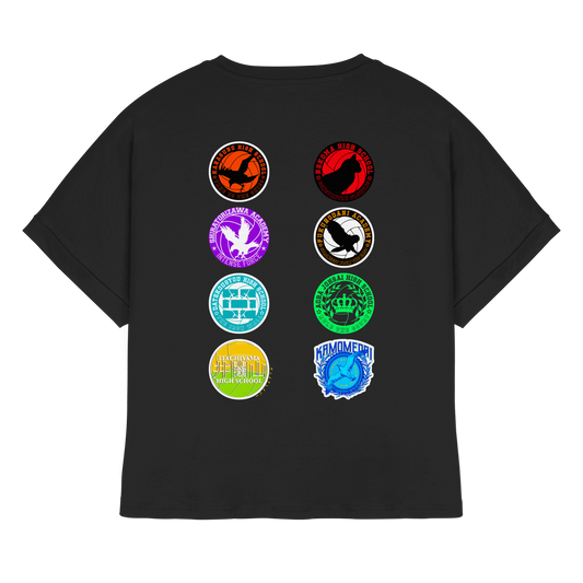 "Ascension Marks" Back Black Womens Organic Rolled Sleeves Shirt