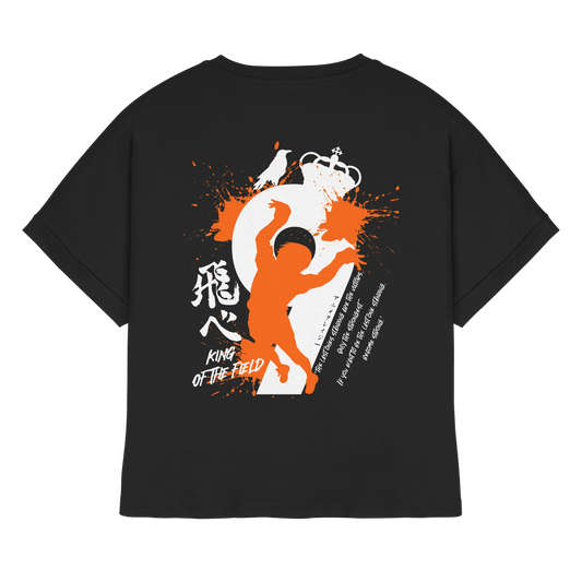 "King Of The Field 2.0" Back Black Womens Organic Rolled Sleeves Shirt