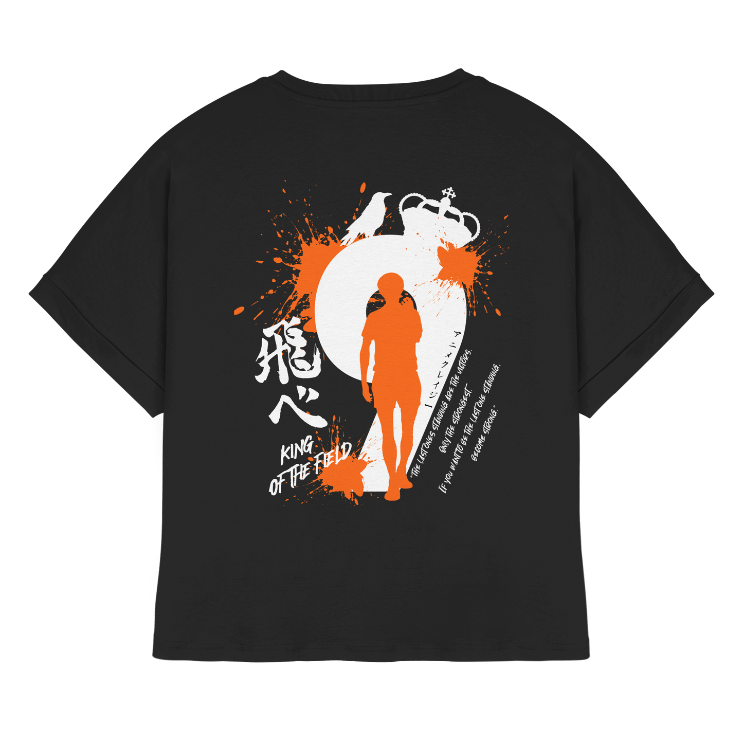 "King Of The Field" Back Black Womens Organic Rolled Sleeves Shirt