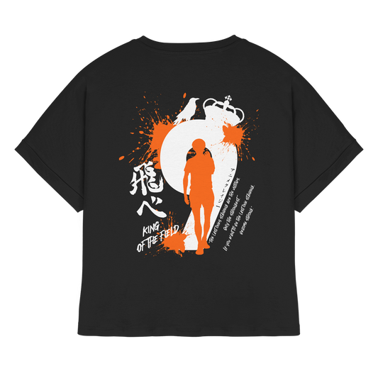 "King Of The Field" Back Black Womens Organic Rolled Sleeves Shirt