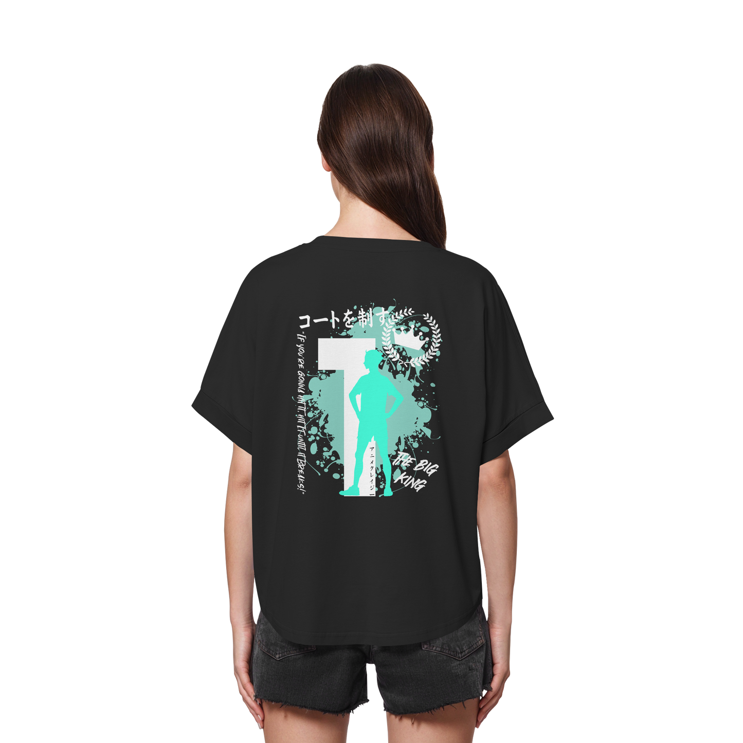 "The Big King" Back Black Womens Organic Rolled Sleeves Shirt