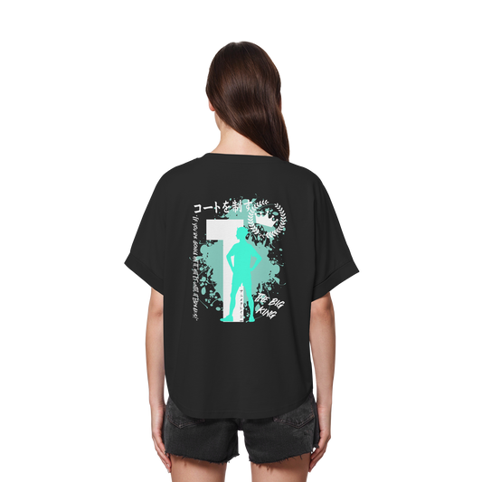 "The Big King" Back Black Womens Organic Rolled Sleeves Shirt