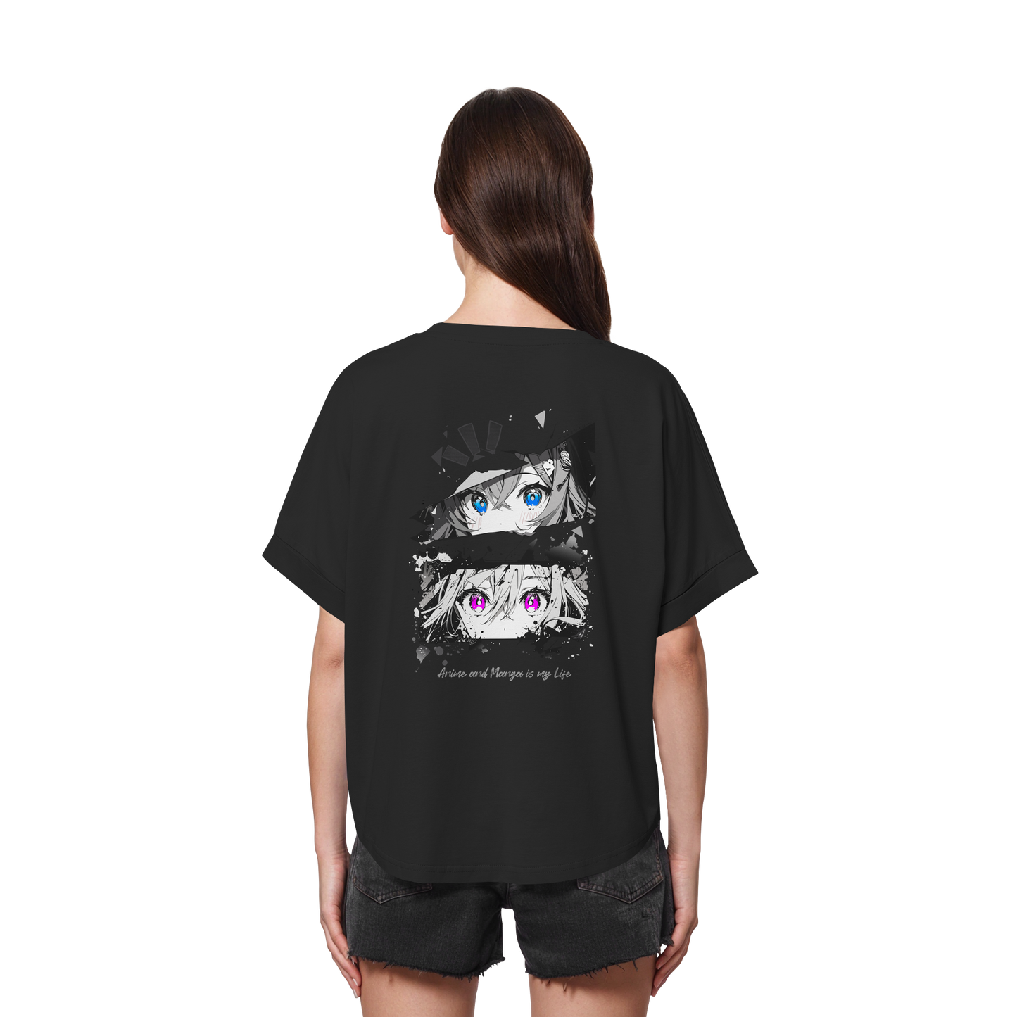 "Anime Eyes" Back - Womens Organic Rolled Sleeves T-Shirt