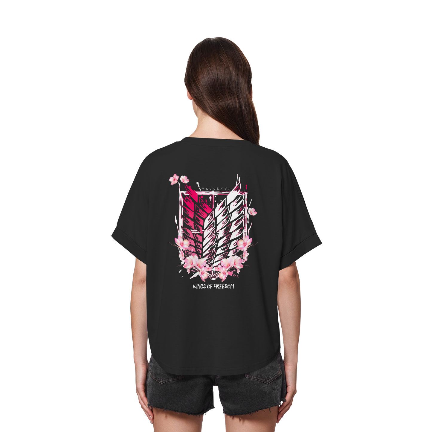 "Petals of Liberation“ Back Womens Organic Rolled Sleeves Shirt