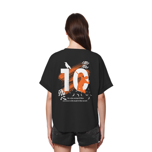 "Little Titan" Back Black Womens Organic Rolled Sleeves Shirt