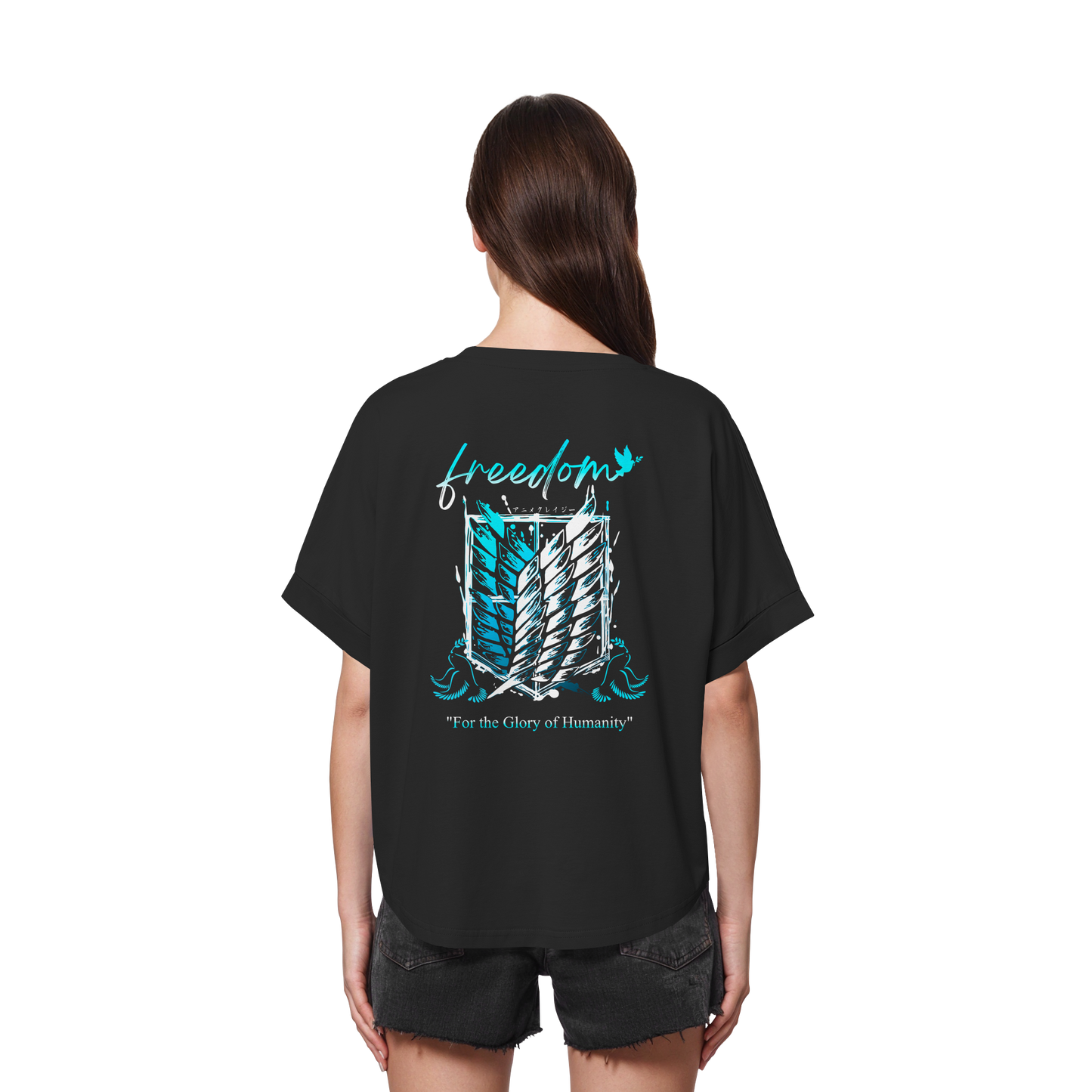 "Blue Rebellion - Wings Of Hope" Back Womens Organic Rolled Sleeves Shirt