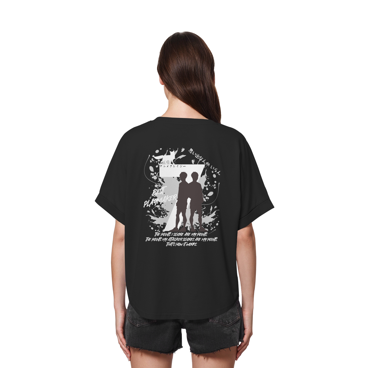 "Best Playmaker" Back Black Womens Organic Rolled Sleeves Shirt