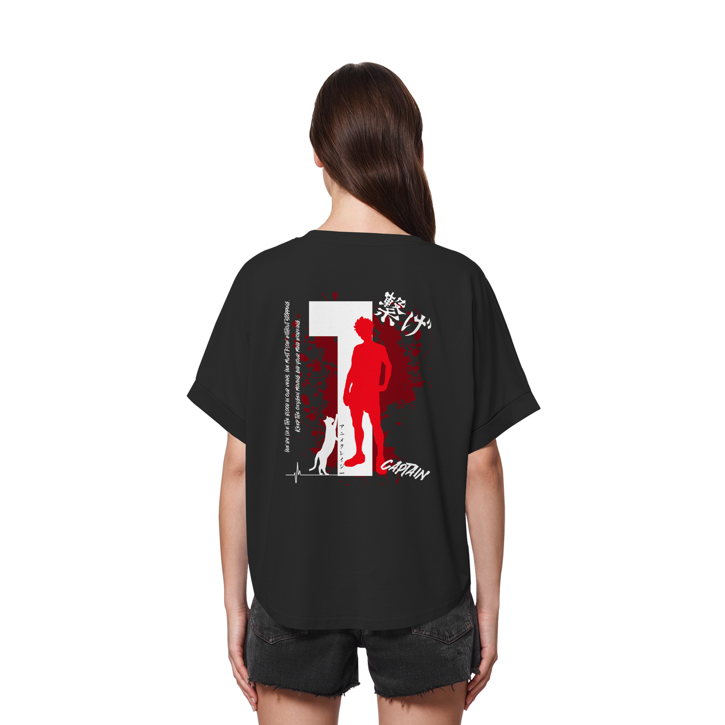 "Captain" Back Black Womens Organic Rolled Sleeves Shirt