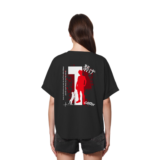 "Captain" Back Black Womens Organic Rolled Sleeves Shirt